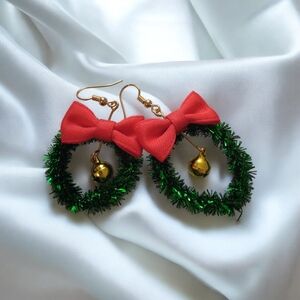 Festive Green and Red Wreath Earrings